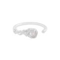 Minimalist S925 sterling silver ring with irregular texture and round agate stone - Size 14 (Open Adjustable) / White Gold