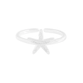 Minimalist S925 sterling silver starfish open ring with polished textured starfish detail - Size 13 (Open Adjustable) / Silver