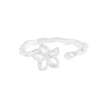Hollow flower ring in silver finish with hammered texture and adjustable open design - Size 13 (Adjustable) / Silver