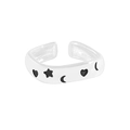 Anillo abierto de plata S925 con diseños de grafiti negros de estrella, luna y corazón - Talla 14 (Ajustable) / Plateado