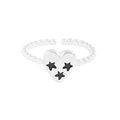S925 Silber Herz Ring mit schwarzen Graffiti Sternen und verstellbarer Perlenkette - Einstellbar Offen / Silber