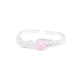 Adjustable S925 silver ring with irregular wavy texture and pink zircon stone - Size 13 (Adjustable) / Pink Zirconia