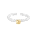 Offener Ring aus S925 Sterlingsilber mit goldener Lavakugel und gehämmerter Textur - Größe 13 (Verstellbar) / Silber + 18K Gold