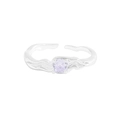 Irregular textured S925 silver open ring featuring a round lavender zircon gemstone - Size 13 (Adjustable) / Purple Zirconia