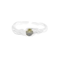 Adjustable S925 silver ring with irregular texture and round olive green zircon stone - Size 13 (Adjustable) / Green Zirconia