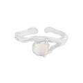 S925 Silberring mit flüssiger Metalltextur und weißem Achat-Herzstein-Design - Größe 13 (Verstellbar) / Weißgold