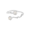 S925 sterling silver minimalist irregular twisted ring featuring dual white agate stones - Size 14 (Open Adjustable) / White Gold