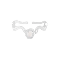 Irregular wavy S925 sterling silver open ring with an oval moonstone gemstone - White Gold / Adjustable Open