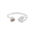 Anillo de plata S925 con textura rugosa y cuarzo ahumado en forma de corazón - Talla 13 (Ajustable) / Oro blanco
