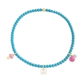Himmelblaue Perlenkette für Damen mit rosa Pilz und weißem Schleife-Anhänger - 925er Silber / 18K Gold