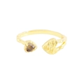 Anillo dorado ajustable con textura de lava y corazón de piedra marrón y hueco - Talla 13 (Ajustable) / Chapado en oro 18K