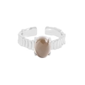 Anillo ajustable de plata S925 con cuarzo ahumado natural y textura de onda retro - Talla 13 (Ajustable) / Oro blanco