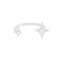 Anello aperto in argento S925 con design a doppia stella e zirconi trasparenti - Misura 10 Regolabile Aperto / Argento