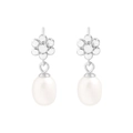 Orecchini a fiore in argento sterling S925 con perle d'acqua dolce naturali su bianco - Argento 925 / Oro Bianco