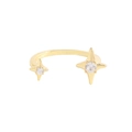 Anello aperto in argento S925 placcato oro con doppie stelle e zirconi scintillanti - Misura 10 Regolabile Aperto / Oro