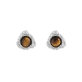 Elegant S925 sterling silver tiger eye stud earrings with textured lava design - 925 Silver / Earrings (ES731-Platinum)