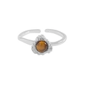 Adjustable S925 silver ring featuring round tiger eye stone and vintage wrinkled texture - 925 Silver / Ring (JZ1268-Platinum)