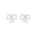 Minimalist silver bow knot stud earrings featuring a sparkling round zircon stone - 925 Silver / Silver