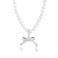 Elegant S925 silver bow necklace with polished white pearls for women's jewelry - 925 Silver / XL669-White Gold Color