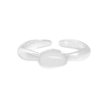 Minimalist S925 sterling silver irregular lava ring with white enamel stone inlay - Size 13 (Adjustable) / Silver