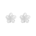 Elegant S925 sterling silver double-layer flower stud earrings with shimmering texture - 925 Silver / Silver