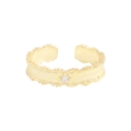 Adjustable gold plated S925 sterling silver leaf ring with sparkling zircon stone - Size 14 (Open Adjustable) / Gold