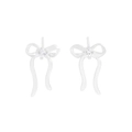 S925 sterling silver ribbon bow stud earrings with sparkling round zircon center stone - 925 Silver / Silver