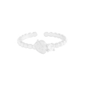 Minimalist S925 silver beaded open ring with strawberry charm and clear zircon stone - Size 13 (Open Adjustable) / Silver