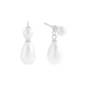 Elegantes pendientes de plata S925 con perlas redondas y colgantes de perlas de lágrima - Plata 925 / Oro Blanco