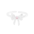 Anillo de lazo ajustable de plata S925 con una brillante piedra de circón rosa central - Talla 13 (Ajustable) / Rosa