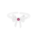 Anillo minimalista de plata S925 con lazo y una delicada piedra de circón rosa - Talla 13 (Ajustable) / Rosa Rojo