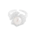 S925 sterling silver shell ring with pearl, minimalist open design for women - Size 14 (Open Adjustable) / Silver