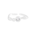Unregelmäßiger S925 Sterlingsilberring mit rundem Zirkonstein und Wellendesign - Größe 13 (Verstellbar) / Weißer Stein