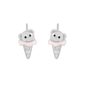 Pendientes de oso helado en plata S925 con esmalte rosa y piedras de circonio - Plata 925 / Oro Blanco (ES791)