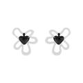 Orecchini a perno minimalisti in argento S925 con cuore nero e design floreale - Argento 925 / Oro Bianco
