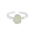 S925 sterling silver adjustable ring featuring a clear light green oval crystal gemstone - Size 13 (Open Adjustable) / White Gold