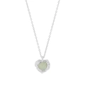 S925 sterling silver necklace with textured heart pendant and light green crystal stone - 925 Silver / White Gold