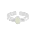 Minimalist S925 sterling silver open ring with green crystal and triple-layered band - Size 14 (Adjustable) / Silver