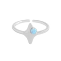 Minimalistischer S925 Sterlingsilber Ring mit Sternmotiv und hellblauem Opalstein - Größe 13 (Verstellbar) / Weißgold