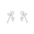 Orecchini a fiocco in argento S925 con pietre di opale bianco a forma di cuore su bianco - Argento 925 / Oro Bianco
