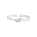 Minimalist S925 sterling silver open ring with round opal stone and wavy wire design - Adjustable (Size 13) / White Gold