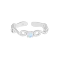 S925 Sterlingsilber Wellenring mit rundem Opal-Edelstein auf weißem Hintergrund - Größe 13 (Verstellbar) / Weißgold