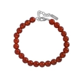 Pulsera minimalista de plata de ley S925 con cuentas de ágata roja para mujer - Plata 925 / Oro Blanco