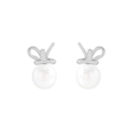 Élégantes boucles d'oreilles nœud en argent S925 avec perles blanches rondes sur fond blanc - Argent 925 / Or Platine (ES802)