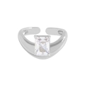 Minimalist S925 sterling silver open ring featuring an emerald-cut white zircon stone - Size 15 (Open Adjustable) / White Gold Color (JZ1372)
