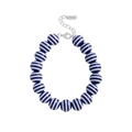 S925 sterling silver navy blue and white beaded bracelet with lobster clasp and extension - 925 Silver / White Gold