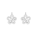 Elegant S925 silver flower stud earrings with white pearl and baguette zircon accents - 925 Silver / White Gold