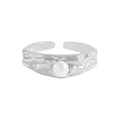 Modern S925 sterling silver ring with textured finish and a central white pearl - Adjustable Open / White Gold