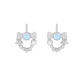 S925 Sterling Silber Stern und Schleife Ohrstecker mit schillerndem Mondstein - 925er Silber / Weißgold