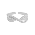 Minimalistischer S925 Sterlingsilber Ring mit Flüssigmetall Textur und Falten Design - Größe 14 (Verstellbar) / Weißgold